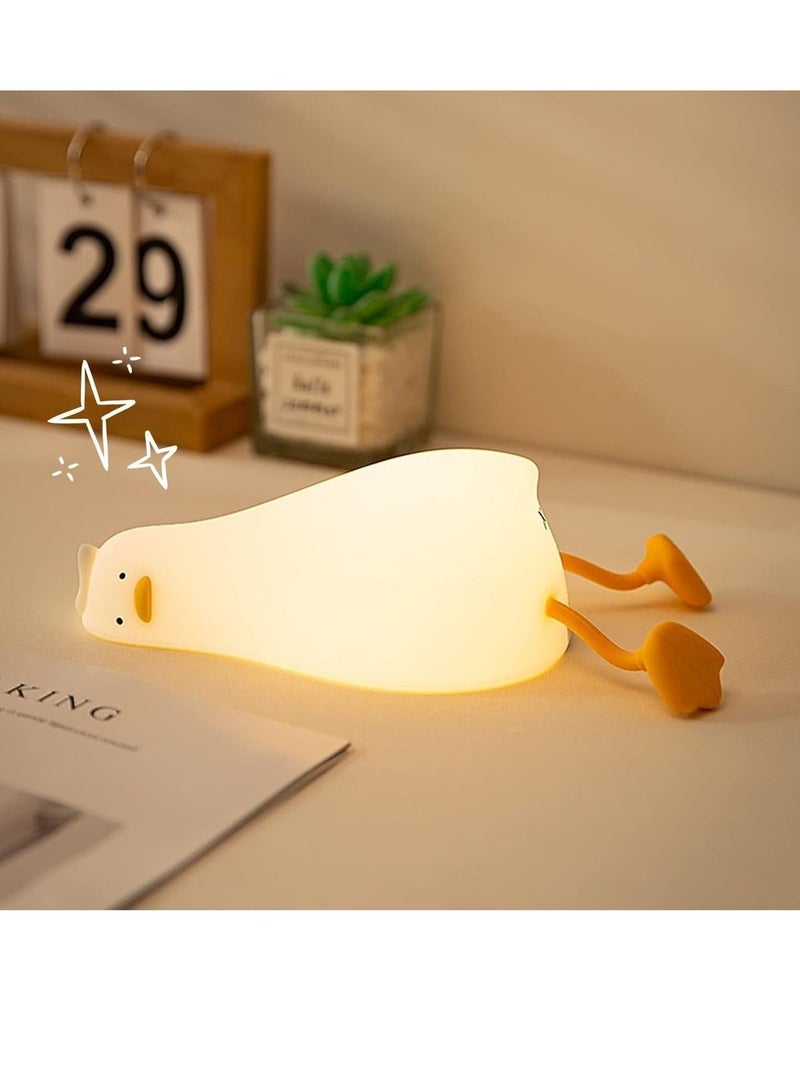 ELTRAZONE Cute Lying Flat Duck Night Light, 3-Level Dimmable Nursery Nightlight, Kawaii Squishy Silicone Light-Up Duck, Rechargeable Touch Lamp, Best Gift for Kids, Toddlers & Adults, Perfect Room Decor