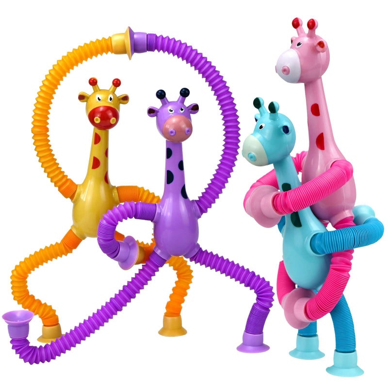 COLEGRY Easter Basket Stuffers Giraffe Sensory Pop Tubes 4 Pack Telescopic Suction Cup Giraffe Toy Toddler Autism Fidget Travel Toys Gifts for Kids Baby Age 3 4 5 6 7 8 9 Year Old Boys Girls - Image 2