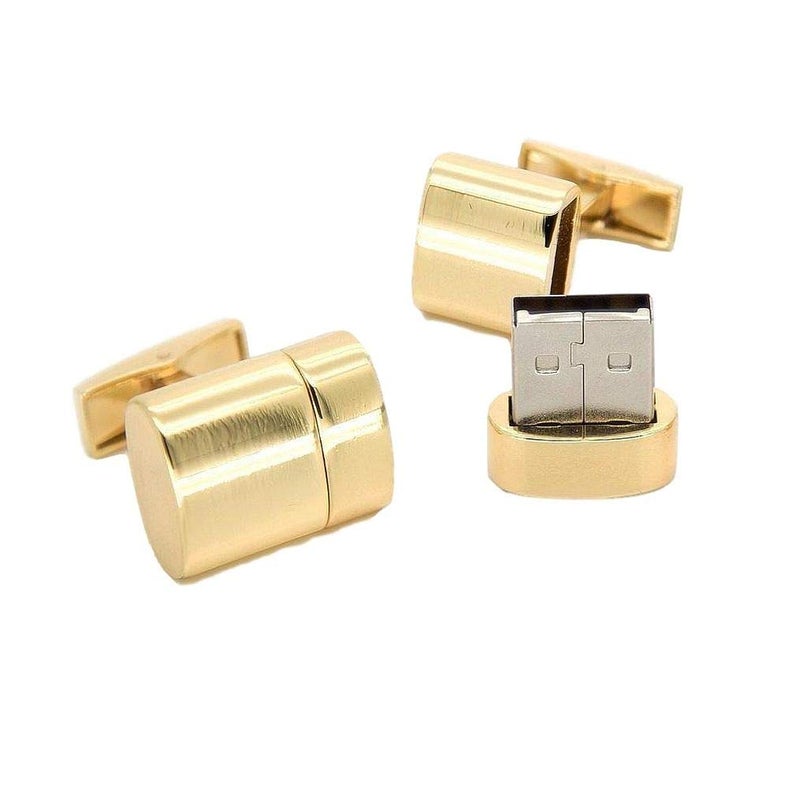 Cuff-Daddy USB Flash Thumb Drive Cufflinks in Gold 8GB Each (16GB Total) with Jewelry Presentation Box Digital Functional Computer Connector Cufflinks Business Attire Best Gifts for Men - Image 1