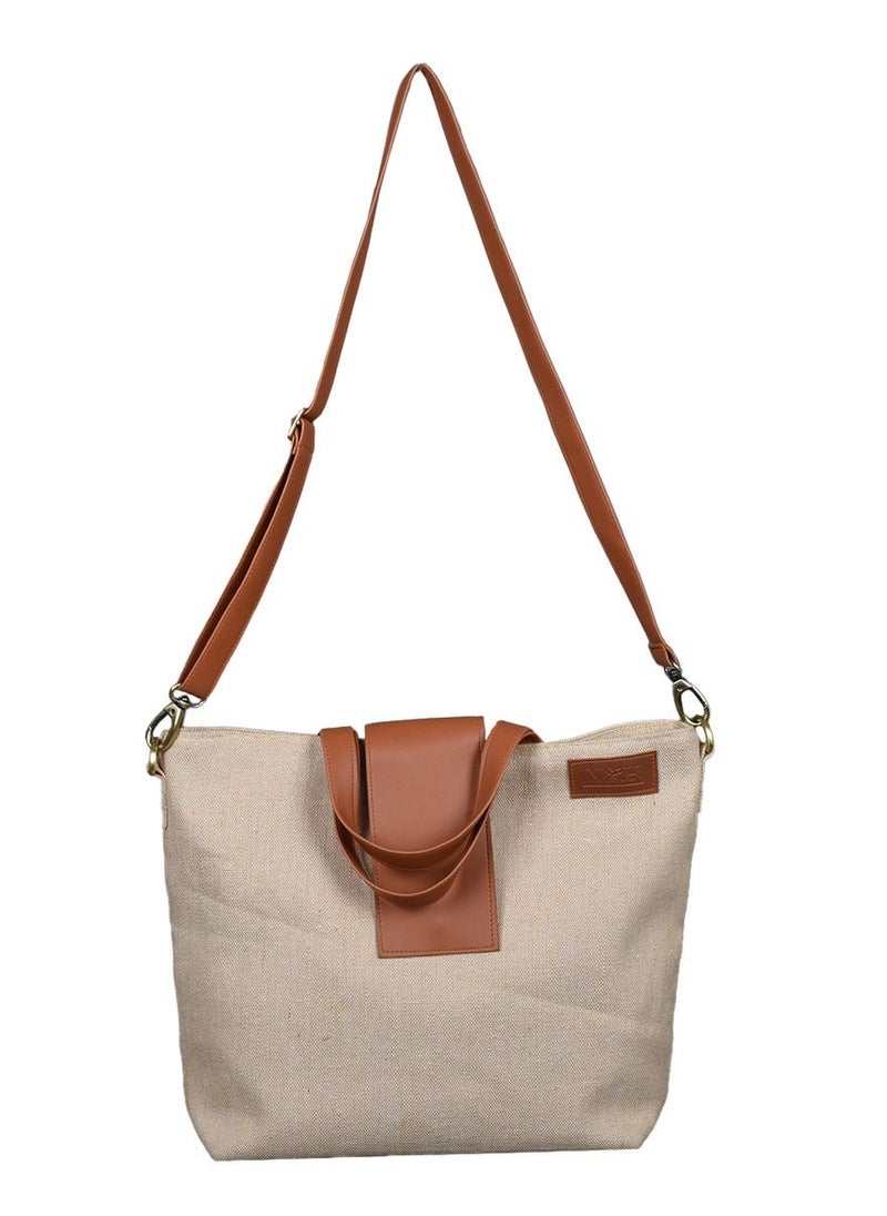 N & H Women's Natural Aesthetic Jute Bag Eco Friendly Vegan Leather Handmade Canvas Sling Bag with İnside Pocket and Detachable Sling  - Image 1