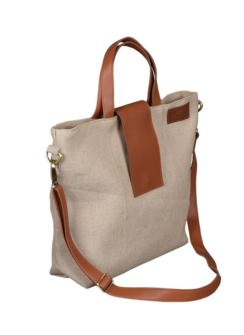 N & H Women's Natural Aesthetic Jute Bag Eco Friendly Vegan Leather Handmade Canvas Sling Bag with İnside Pocket and Detachable Sling  - Image 2