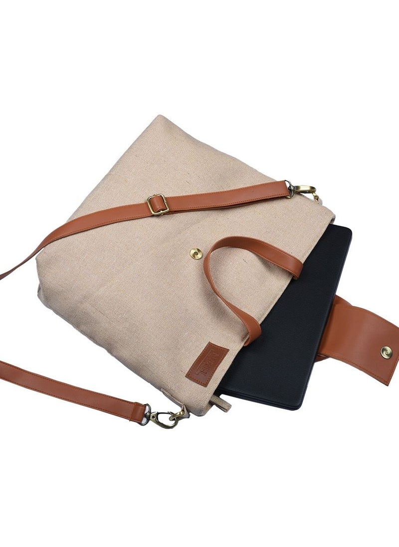 N & H Women's Natural Aesthetic Jute Bag Eco Friendly Vegan Leather Handmade Canvas Sling Bag with İnside Pocket and Detachable Sling  - Image 5