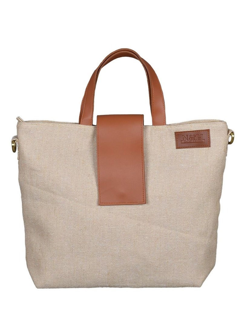 N & H Women's Natural Aesthetic Jute Bag Eco Friendly Vegan Leather Handmade Canvas Sling Bag with İnside Pocket and Detachable Sling  - Image 3