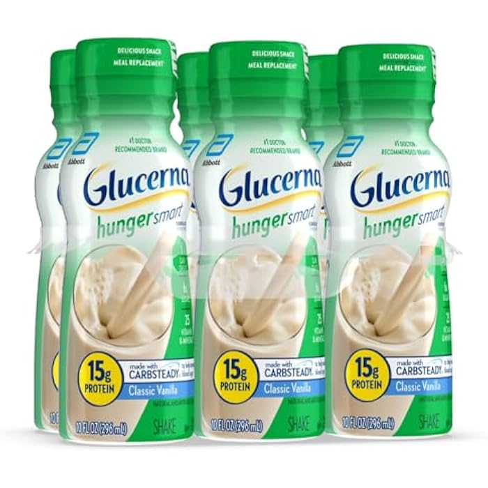 Glucerna مشروب جلوكيرنا هانجر سمارت لرعاية مرضى السكري، فانيليا كلاسيكية، بديل وجبة لمرضى السكري لدعم إدارة مستوى السكر في الدم، 15 جرام بروتين، 180 سعرة حرارية، جاهز للشرب، زجاجة سعة 10 أونصات سائلة، 6 عبوات - Image 1