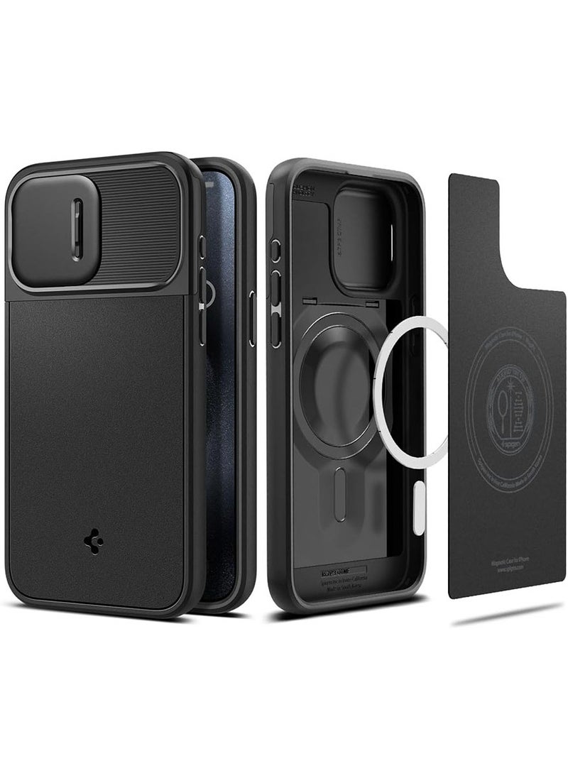 Spigen - Optik Armor MagFit for iPhone 15 Pro Max Case Cover with MagSafe - Black - Image 1