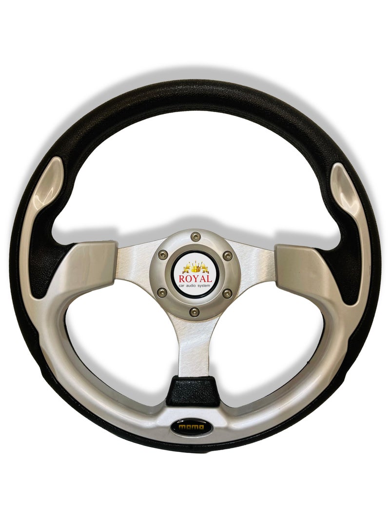 رويال ROYAL - عجلة قيادة رياضية للسيارة من نوع السباق عالية الجودة مقاس 13 بوصة 320 مم من الألومنيوم من البولي يوريثان بتصميم دائري على شكل "O" عجلة قيادة للسباق على شكل طبق عميق (DYT-5316) (فضي) - Image 1
