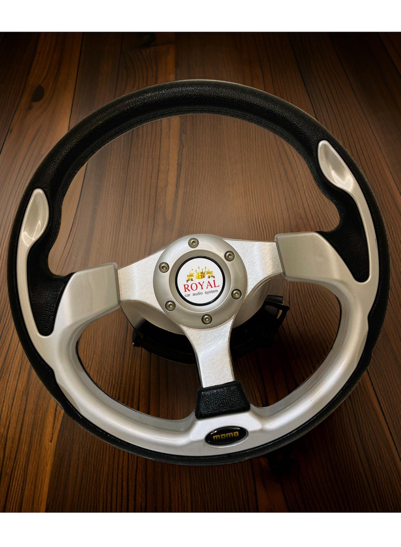 رويال ROYAL - عجلة قيادة رياضية للسيارة من نوع السباق عالية الجودة مقاس 13 بوصة 320 مم من الألومنيوم من البولي يوريثان بتصميم دائري على شكل "O" عجلة قيادة للسباق على شكل طبق عميق (DYT-5316) (فضي) - Image 2