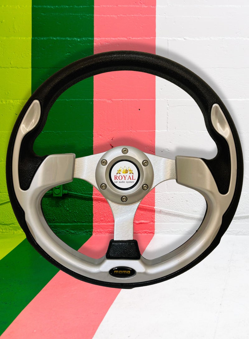 رويال ROYAL - عجلة قيادة رياضية للسيارة من نوع السباق عالية الجودة مقاس 13 بوصة 320 مم من الألومنيوم من البولي يوريثان بتصميم دائري على شكل "O" عجلة قيادة للسباق على شكل طبق عميق (DYT-5316) (فضي) - Image 3
