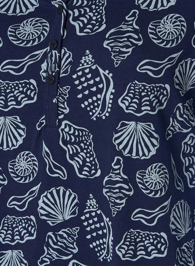 Splash FAV  Knee Length Night Dress Short Sleeves with Seashell Print Cotton for Women | Best Price UAE