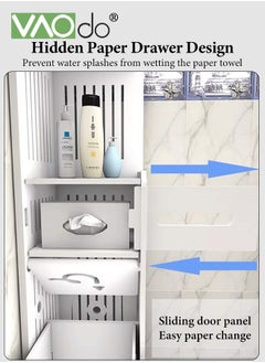 VAOdo Toilet Paper Holder Stand with Doors and Shelves Bathroom Storage Cabinet Beside Toilet for Small Space Bathroom with Toilet Roll Holder Towels Small Plants Toiletries Storage Rack  - Image 3