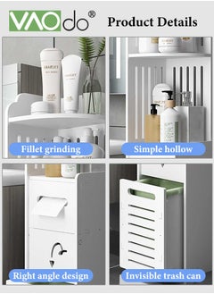 VAOdo Toilet Paper Holder Stand with Doors and Shelves Bathroom Storage Cabinet Beside Toilet for Small Space Bathroom with Toilet Roll Holder Towels Small Plants Toiletries Storage Rack  - Image 5