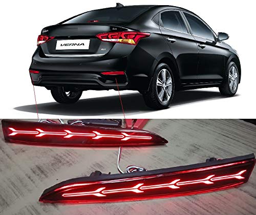 PRIKNIK Rear/Back Drl Five Arrow Design Car Reflector LED Brake Light Bumper with Wiring Compatible with H-yundai New V-erna 2017-2018, Red, Set of 2 Pcs - Image 1
