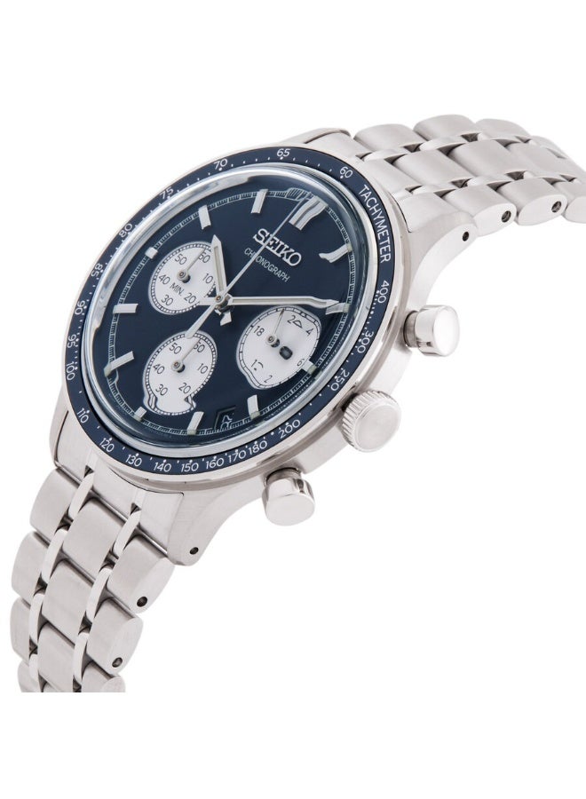Seiko ساعة كرونوغراف رياضية SSB477P1، 38.7 مم قرص أزرق، سوار من الفولاذ المقاوم للصدأ، مقاومة للماء حتى 50 متر - Image 1