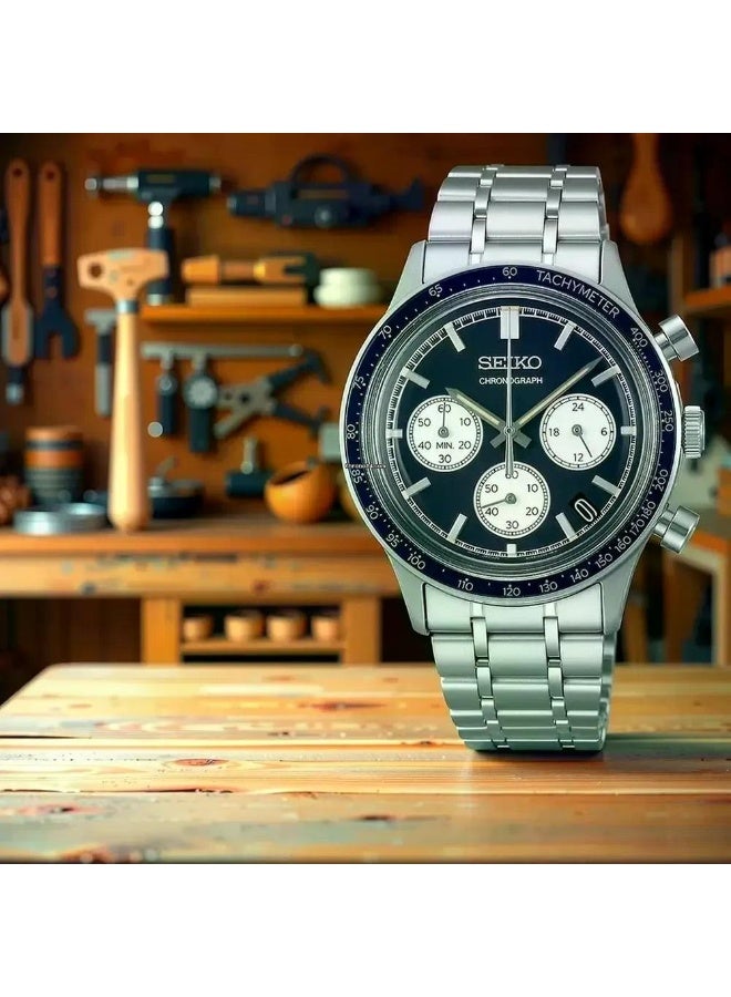 Seiko ساعة كرونوغراف رياضية SSB477P1، 38.7 مم قرص أزرق، سوار من الفولاذ المقاوم للصدأ، مقاومة للماء حتى 50 متر - Image 4