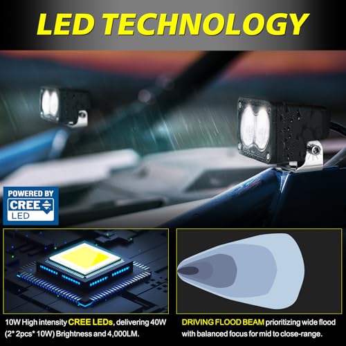 AKD Part LED Pods, AKD Part 3 Inch Flood CREE LED Off Road Lights 40W Small Driving Light Pods Backup Reverse Lights Fog Pod Light 2 Packs for Truck Pickup Motorcycle UTV ATV SUV Dirt Bike Surron - Image 3