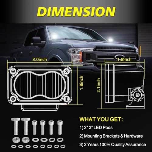 AKD Part LED Pods, AKD Part 3 Inch Flood CREE LED Off Road Lights 40W Small Driving Light Pods Backup Reverse Lights Fog Pod Light 2 Packs for Truck Pickup Motorcycle UTV ATV SUV Dirt Bike Surron - Image 2