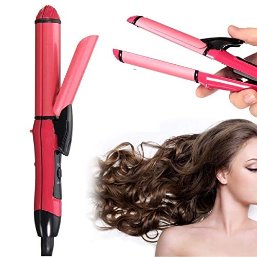 GTC ® 2-in-1 Hair Beauty Set Hair Curler and Straightener Hair Styling Tool with Ceramic Plates (Pink, 278-21) - Image 3