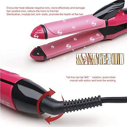 GTC ® 2-in-1 Hair Beauty Set Hair Curler and Straightener Hair Styling Tool with Ceramic Plates (Pink, 278-21) - Image 4
