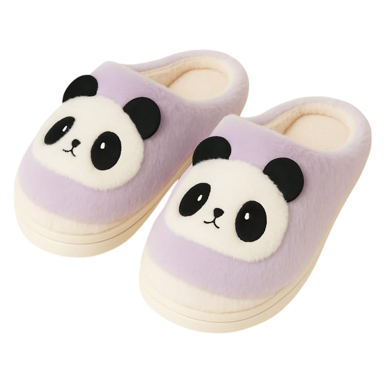 Krystle Cute & Cozy Panda Face Kids Slippers – Soft Plush Indoor House Shoes (Purple,5-6 Years) - Image 5
