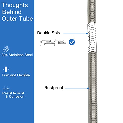 RUMOSE 118 inches Shower Hose Shower Head Extension Tube Extra Long Stainless Steel Shower Hose Attachment Flexible Handheld Shower Sprayer Hose, Brushed Nickel - Image 2