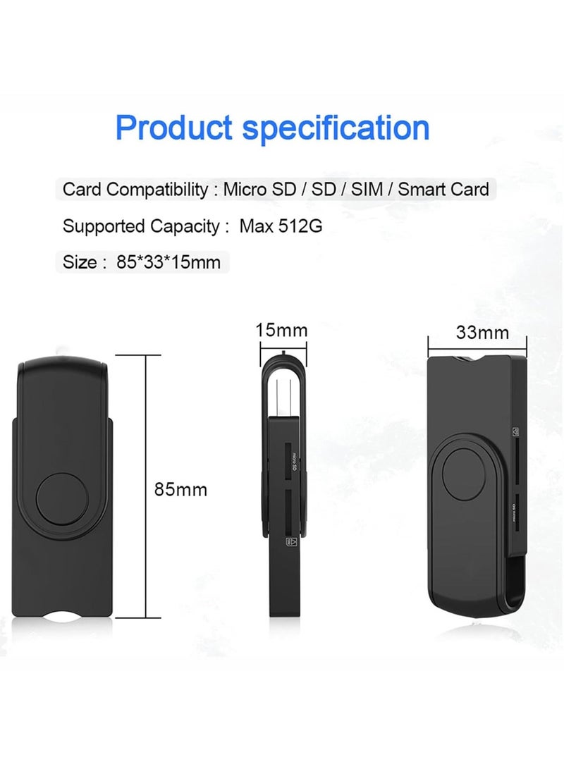 USB 2.0 Smart Card Reader, High Capacity 5 in 1 Adapter for SIM, SD, TF, ID, IC Cards, Compatible with Windows, Linux/Unix, MacOS X, Efficient and Reliable Data Reader
