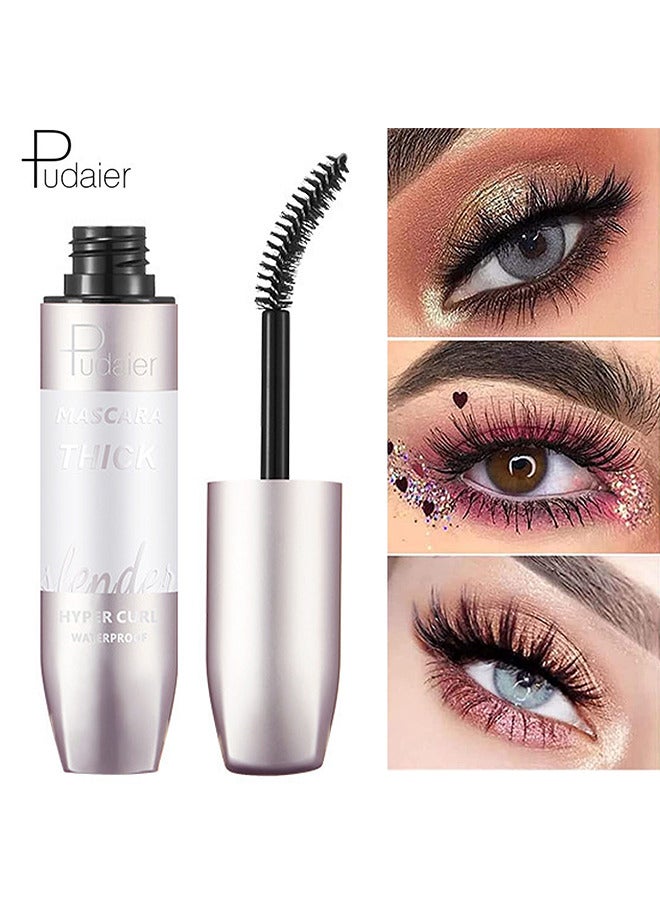 pudaier Volumizing Waterproof Mascara Natural Long-Lasting Waterproof Silicone Brush 4D Mascara (Black) - Image 1