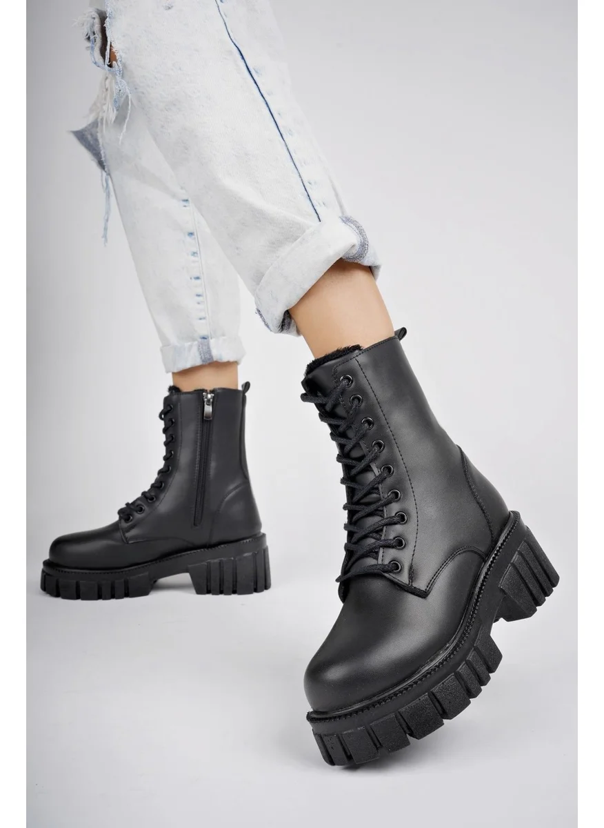 موغو Just Thick Sole Zipper Lace-Up Women's Combat Boots