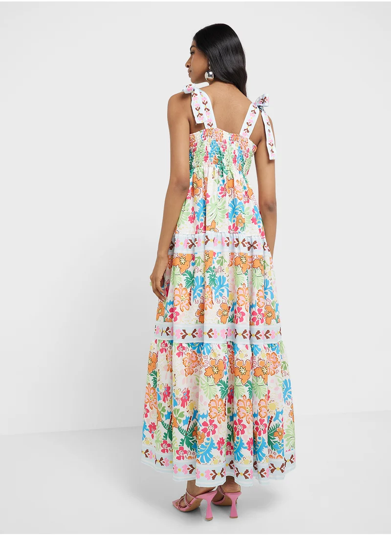 جينجر Tropical Print A Line Sun Dress