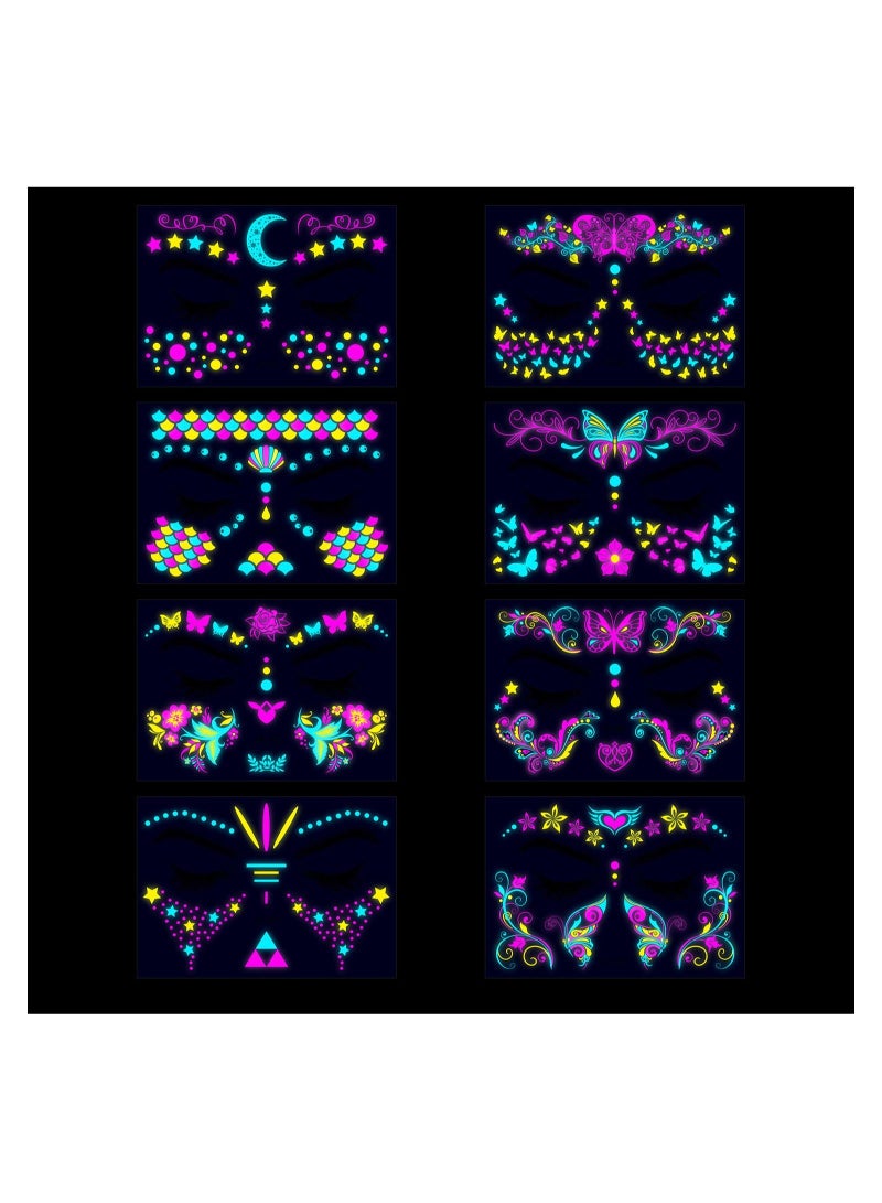 Excefore Glow In The Dark Tattoos for Adults, 8 Sheets Blacklight UV Neon Glow Temporary Tattoos Makeup Butterfly Tattoos Stickers for Glow In The Dark Party Supplies  - Image 5