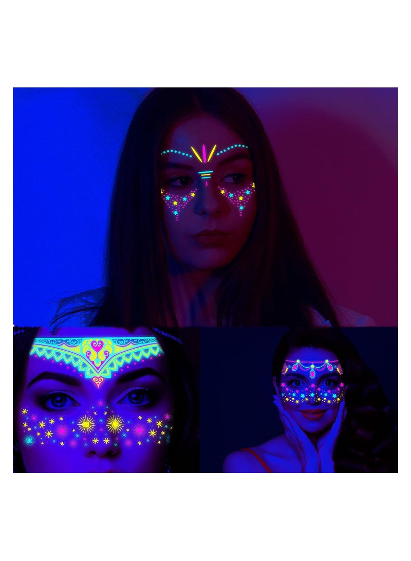 Excefore Glow In The Dark Tattoos for Adults, 8 Sheets Blacklight UV Neon Glow Temporary Tattoos Makeup Butterfly Tattoos Stickers for Glow In The Dark Party Supplies  - Image 3
