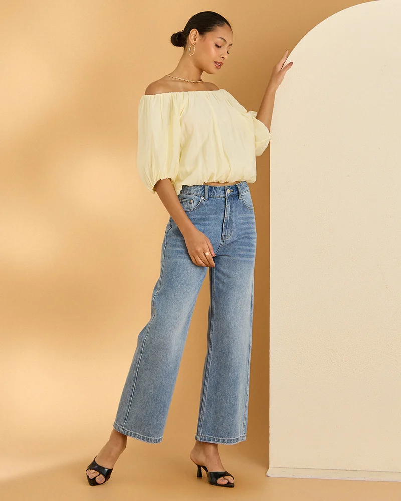 Redtag Women Yellow Balloon Hem Blouse