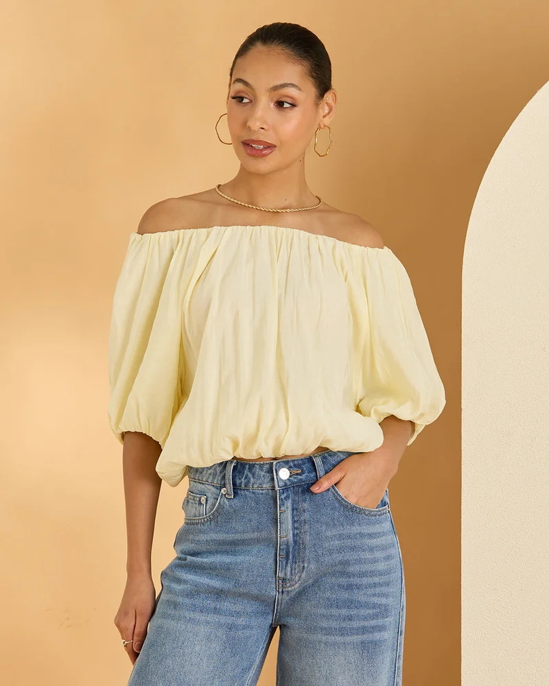 Redtag Women Yellow Balloon Hem Blouse