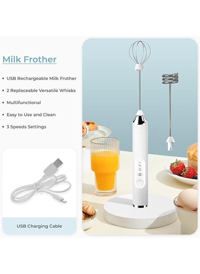 MIXER Milk Frother Rechargeable Handheld Electric Whisk Coffee Frother Mixer with 2 Stainless whisks 3 Speed Adjustable Foam Maker Blender for Coffee Matcha Latte Cappuccino Hot Chocolate - Image 5