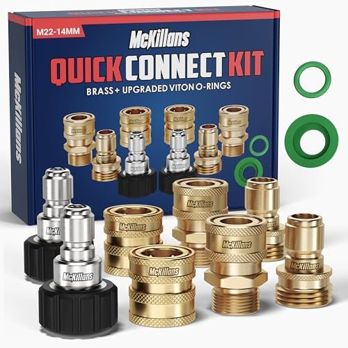 McKillans® Pressure Washer Quick Connect Kit, M22-14mm to 3/8" Male Female Quick Disconnect Kit for Power Washer (Brass) - Image 1