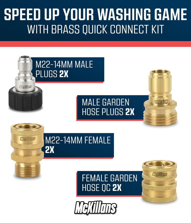 McKillans® Pressure Washer Quick Connect Kit, M22-14mm to 3/8" Male Female Quick Disconnect Kit for Power Washer (Brass) - Image 2
