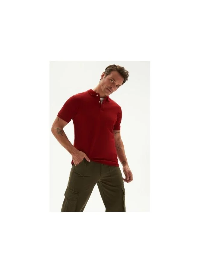 JUNE June Men 100% Cotton Basic Relaxed Fit Polo Neck Tshirt Burgundy