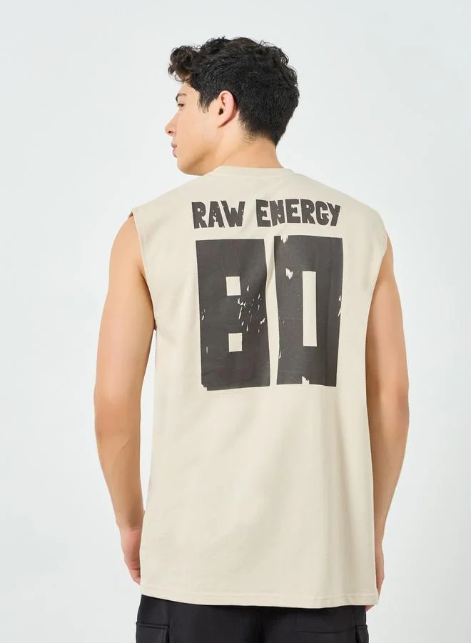 Styli  Men Beige Graphic Print Oversized Tank for Men | Best Price UAE