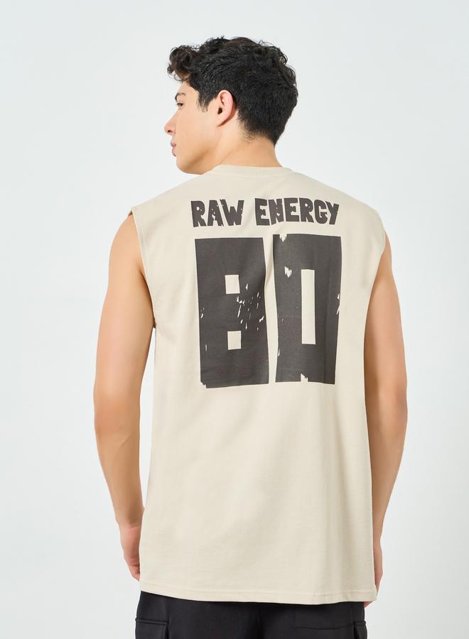Styli Men Beige Graphic Print Oversized Tank - Image 4