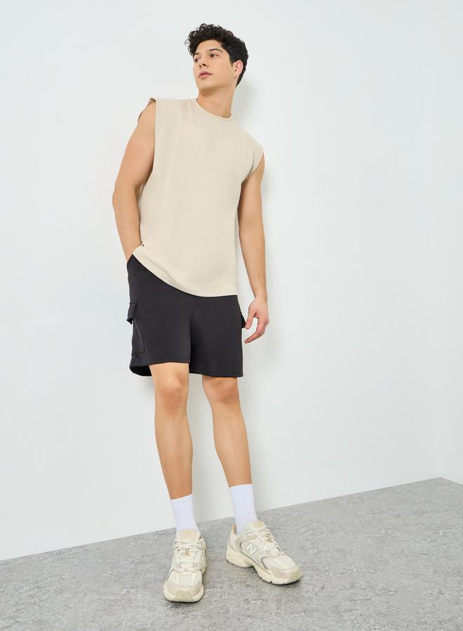 Styli Men Beige Graphic Print Oversized Tank - Image 3