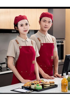 Loquat Adjustable Double Shoulder Chef Apron Waterproof and Oilproof Kitchen Apron Red Color  - Image 2