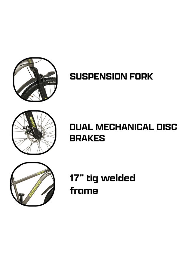 Riders Falcon 26T Mountain Bicycle for Men & Women | 7-Speed Gear System, Front Suspension & Dual Disc Brakes | Strong Steel Frame with Inner Cable Routing, Nylon Tyres & Multi-Terrain Performance | City & Off-Road Cycle | Green - Image 5