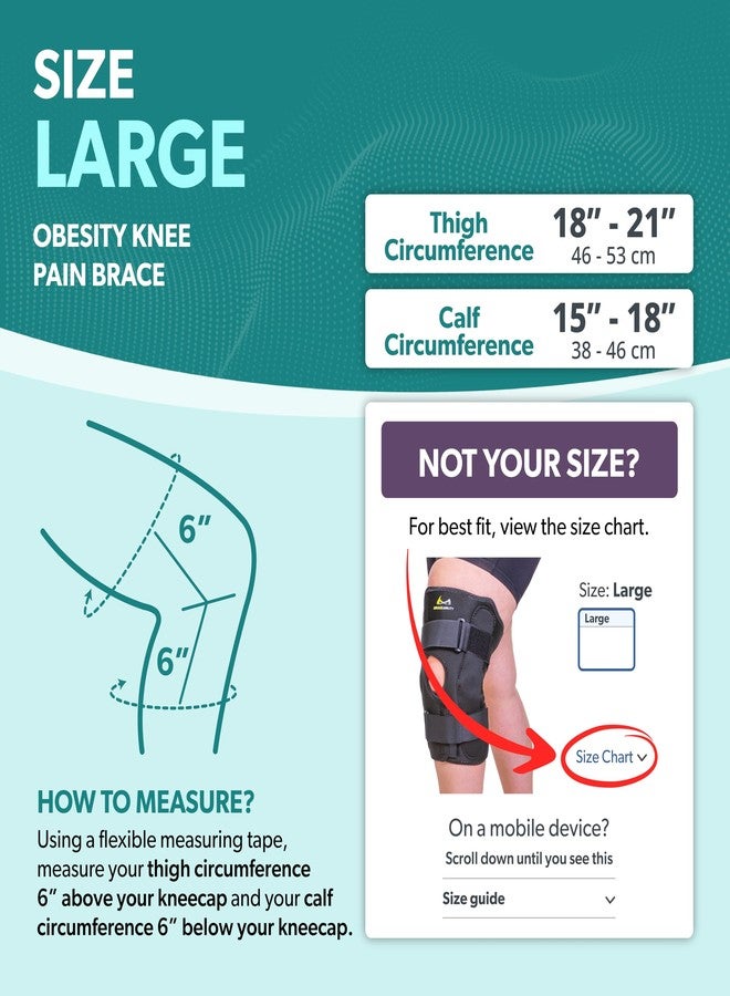 BraceAbility Obesity Hinged Knee Pain Brace - Overweight Men and Women's Wraparound Plus-Size Support for Osteoarthritis, Weak Joints, Medial and Lateral Kneecap Instability (Large) - Image 2
