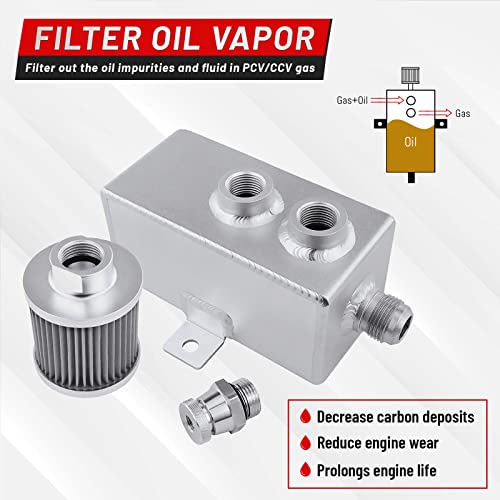 BOMLING Universal 2L Oil Catch Can Tank Baffled 10AN with Breather Filter Aluminum Reservoir Tank Black - Image 3