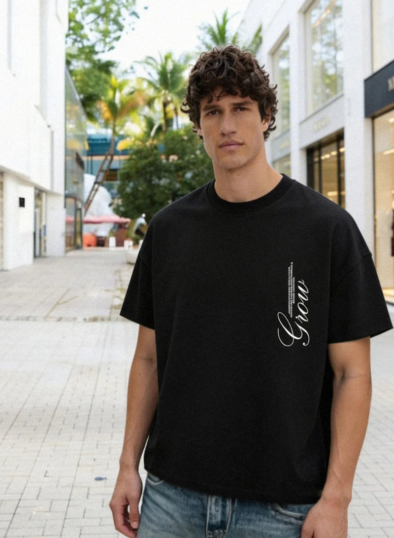 دينيس لينغو Black 100% Cotton Printed Regular Fit T-Shirt For Men