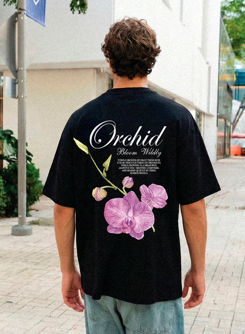 دينيس لينغو Black 100% Cotton Printed Regular Fit T-Shirt For Men