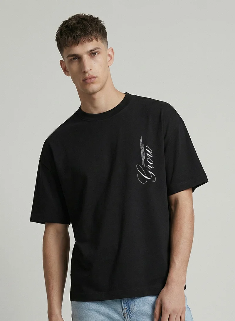 Dennis Lingo Black 100% Cotton Printed Regular Fit T-Shirt For Men