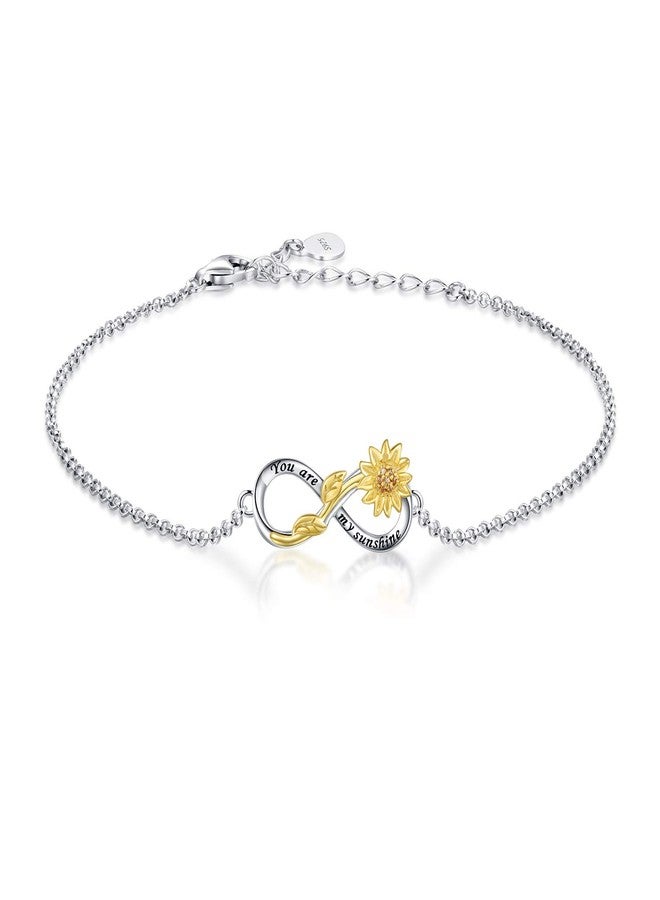 APOTIE You Are My Sunshine Sunflower Bracelet 925 Sterling Silver Infinity Flower Adjustable Jewelry Daughter Mother Gift for Women (Infinity Sunflower) - Image 1