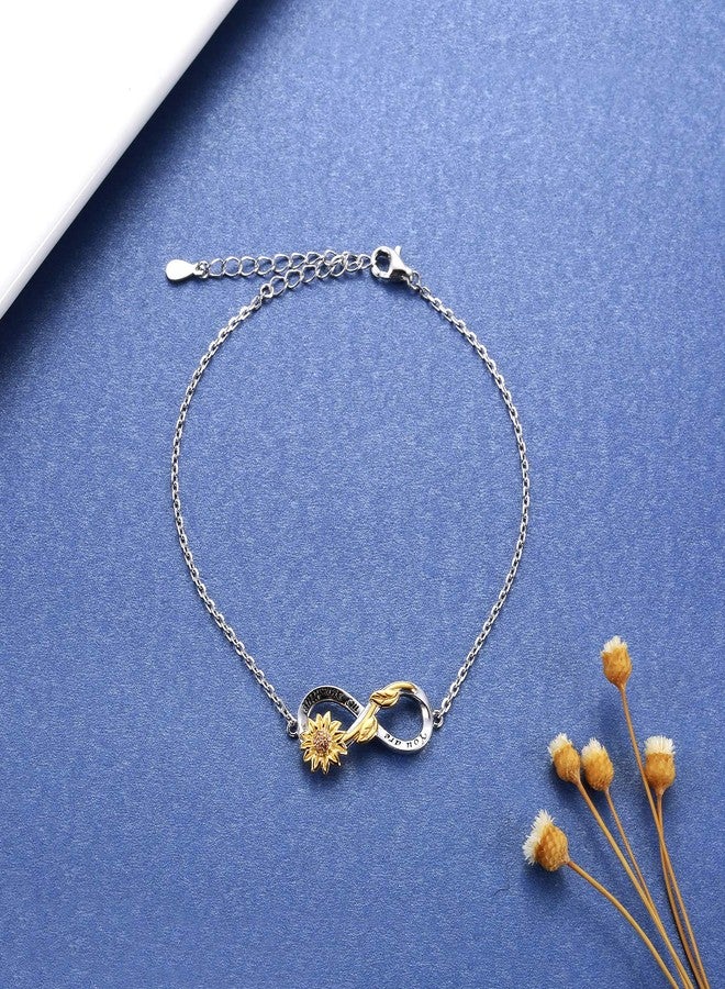 APOTIE You Are My Sunshine Sunflower Bracelet 925 Sterling Silver Infinity Flower Adjustable Jewelry Daughter Mother Gift for Women (Infinity Sunflower) - Image 4