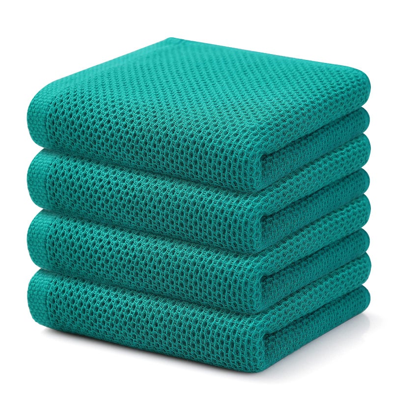 Kitinjoy 100 Cotton Waffle Weave Kitchen Towels 4Pack Super Soft and Absorbent Dish Towels for Drying Dishes Kitchen Hand Towels 13 in x 28 in Teal