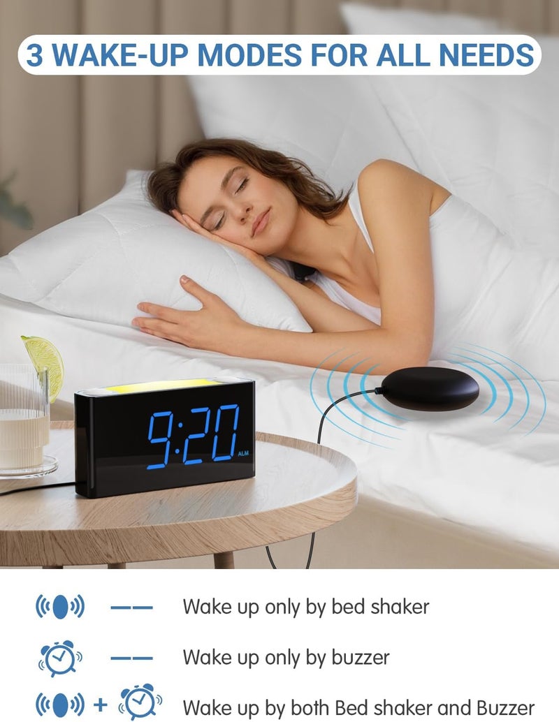 PPLEE Super Loud Alarm Clock for Heavy Sleepers Hearing Impaired Deaf,Vibrating Alarm Clock with Bed Shaker,Big Display Alarm Clock for Bedroom,5 Dimmer,Night Light,USB/Type-C Charger,Power-off Memory - Image 3